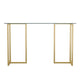 Clear Top/Polished Brass Frame |#| Tempered Glass Top Home Office Desk with Steel Frame in Polished Brass