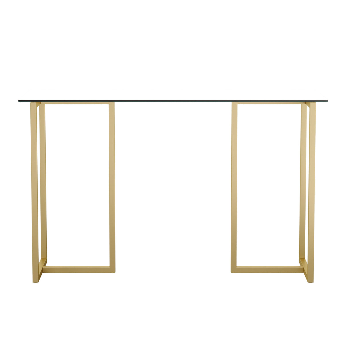 Clear Top/Polished Brass Frame |#| Tempered Glass Top Home Office Desk with Steel Frame in Polished Brass