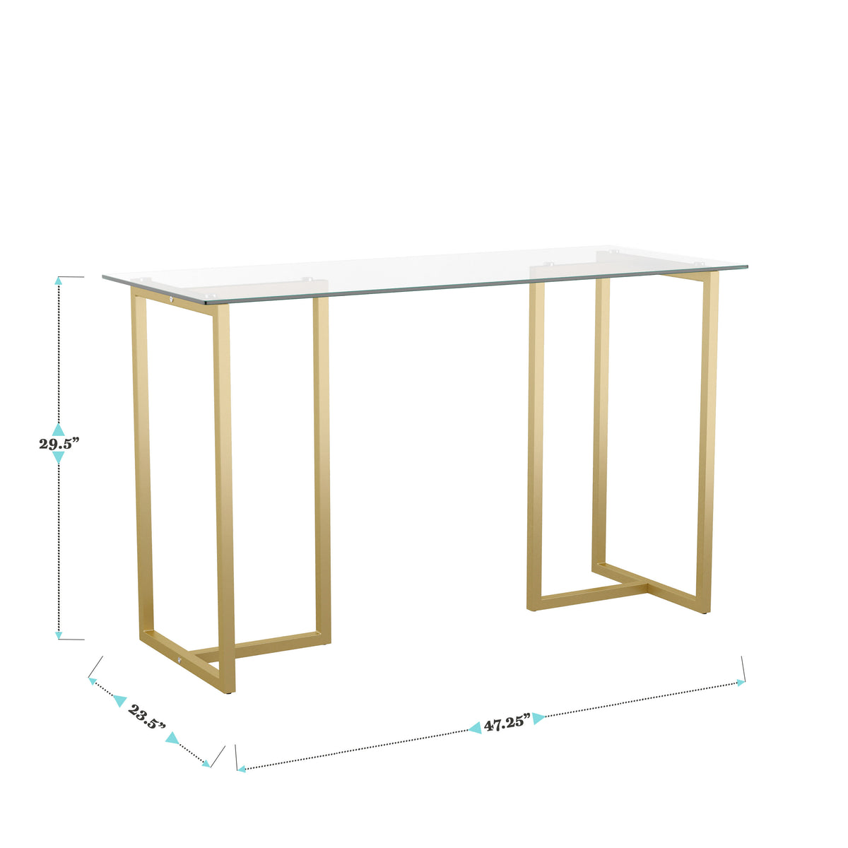 Clear Top/Polished Brass Frame |#| Tempered Glass Top Home Office Desk with Steel Frame in Polished Brass