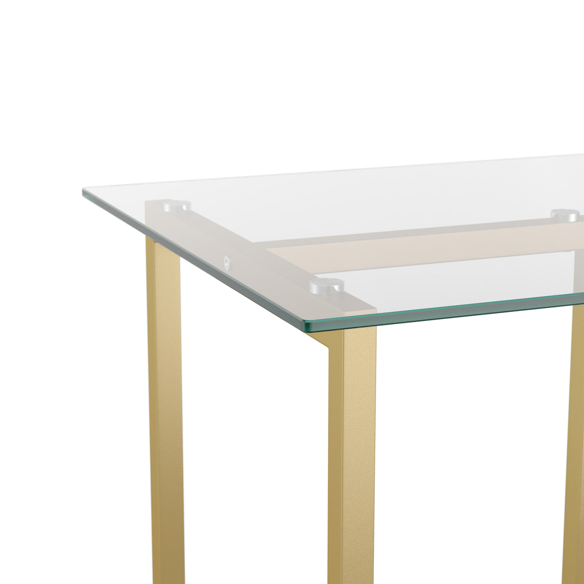 Clear Top/Polished Brass Frame |#| Tempered Glass Top Home Office Desk with Steel Frame in Polished Brass