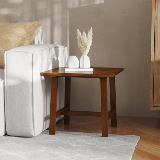 Eli Solid Wood Farmhouse End Table, Trestle Style Accent Table