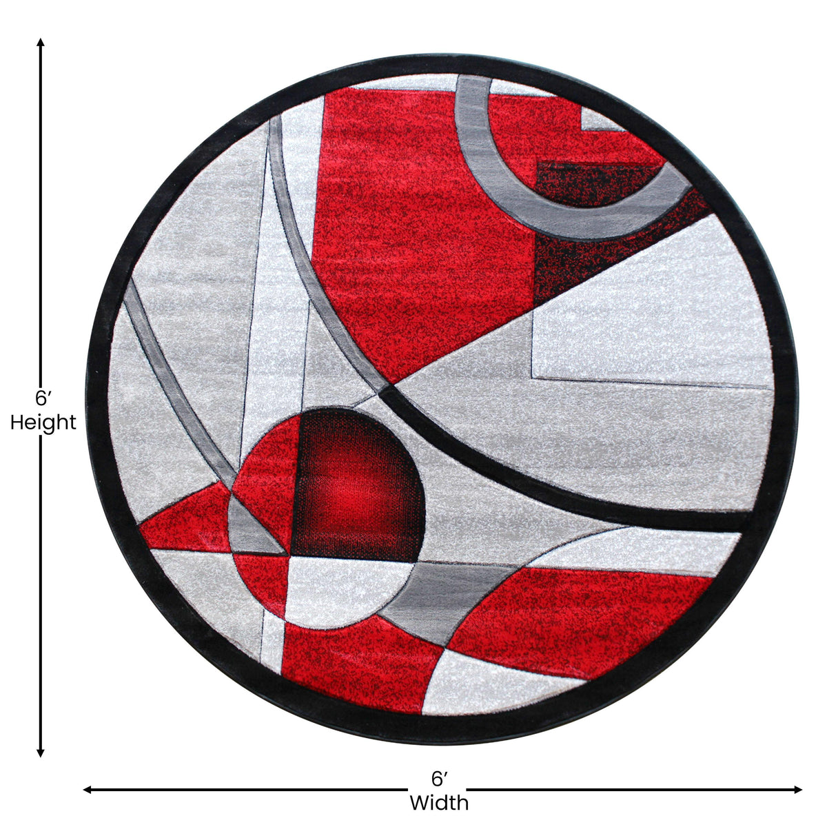 Red,5' Round |#| Modern Geometric Abstract Area Rug - Turquoise, Black, & Gray - 5' x 5' Round