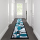 Turquoise,3' x 10' |#| Modern Geometric Abstract Area Rug - Turquoise, Black, & Gray - 3' x 10'