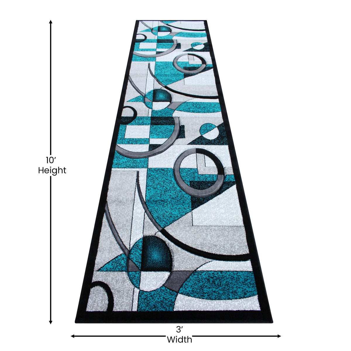 Turquoise,3' x 10' |#| Modern Geometric Abstract Area Rug - Turquoise, Black, & Gray - 3' x 10'