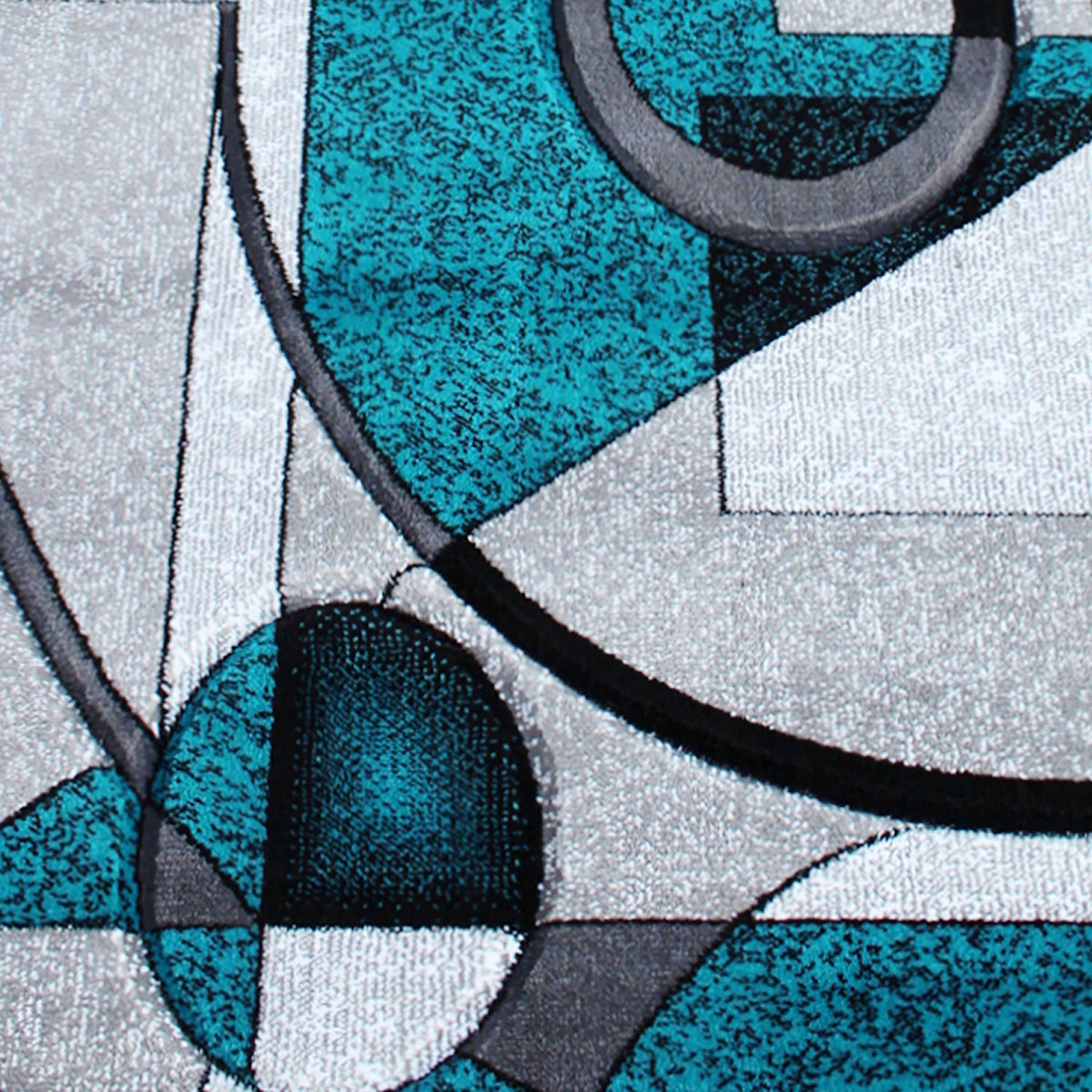 Turquoise,3' x 10' |#| Modern Geometric Abstract Area Rug - Turquoise, Black, & Gray - 3' x 10'