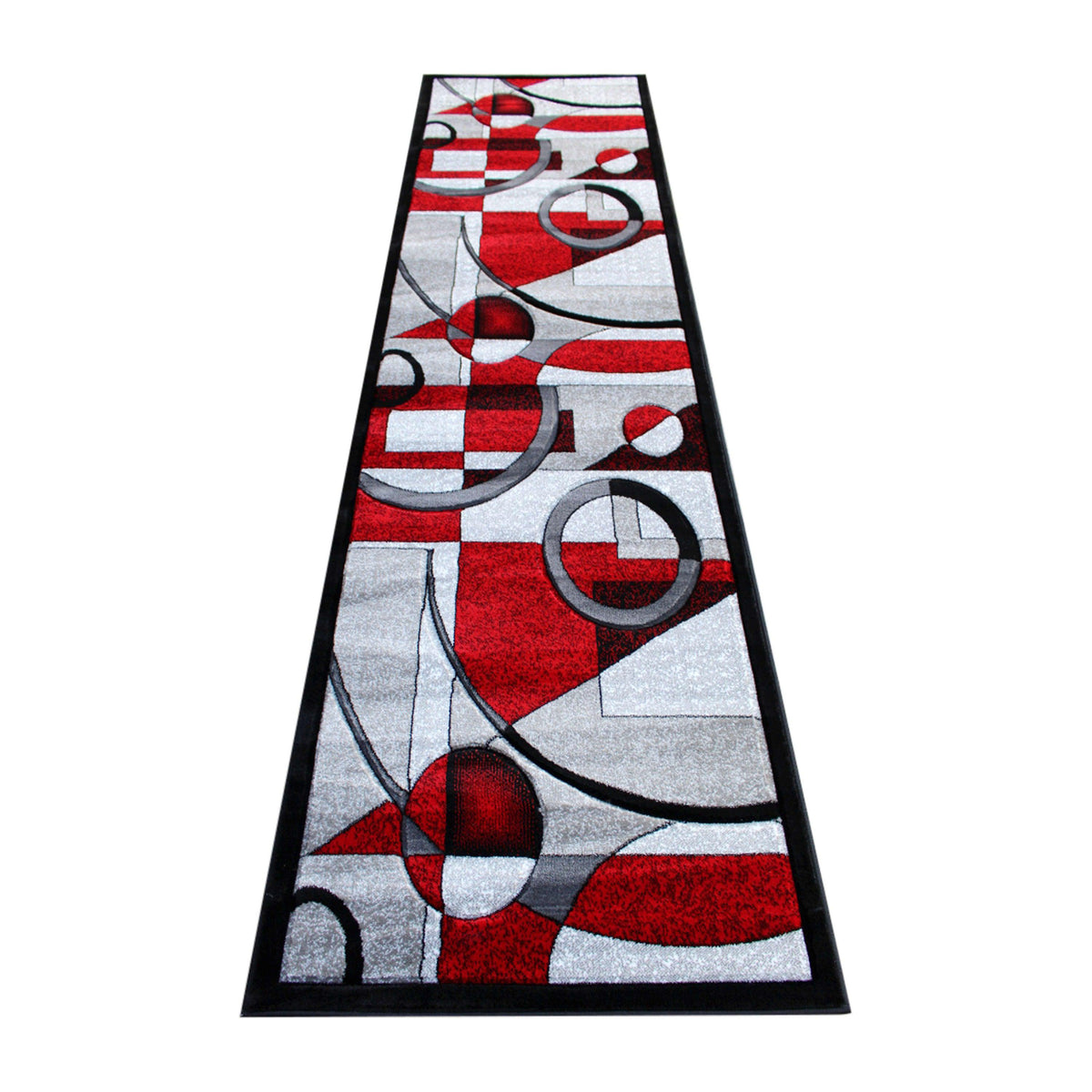 Red,2.8' x 10' |#| Modern Geometric Abstract Area Rug - Red, Black, & Gray - 3' x 10'