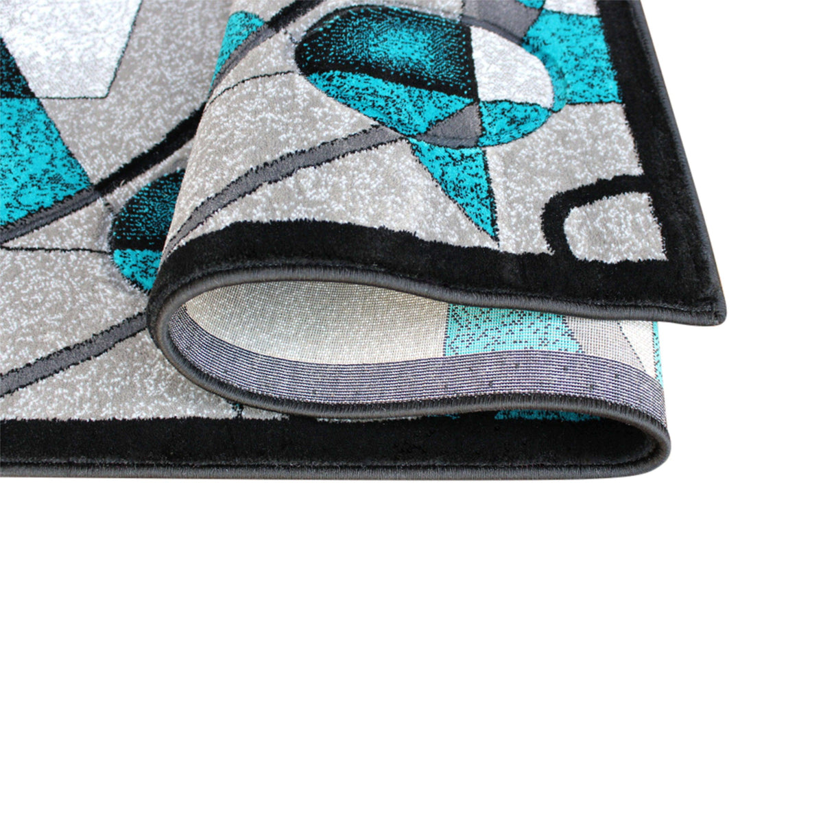 Turquoise,2' x 7' |#| Modern Geometric Abstract Area Rug - Turquoise, Black, & Gray - 2' x 7'