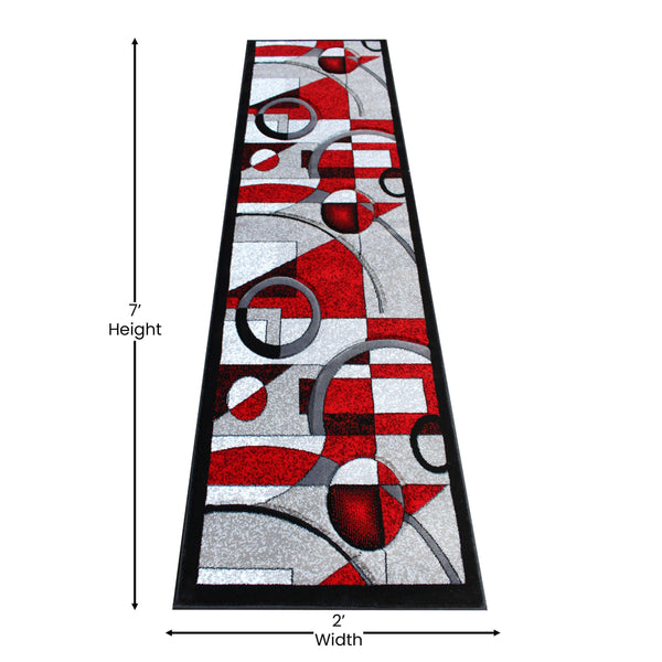 Red,2' x 7' |#| Modern Geometric Abstract Area Rug - Red, Black, & Gray - 2' x 7'