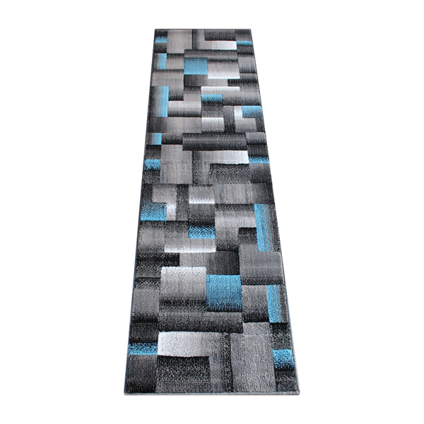 Blue,2' x 7' |#| Modern Geometric Style Color Blocked Indoor Area Rug - Blue - 2' x 7'