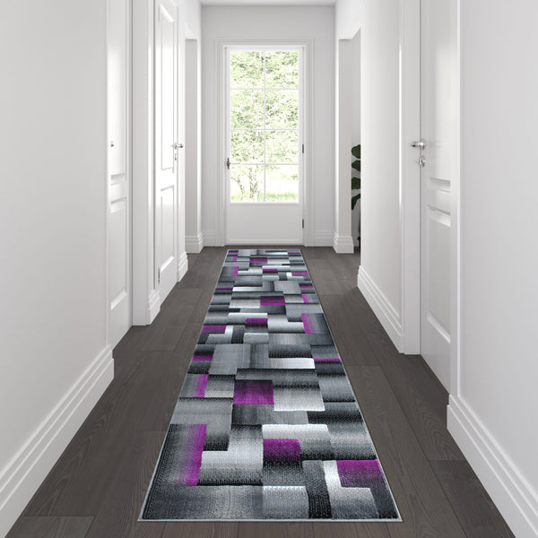 Purple,2' x 10' |#| Modern Geometric Style Color Blocked Indoor Area Rug - Purple - 2' x 10'