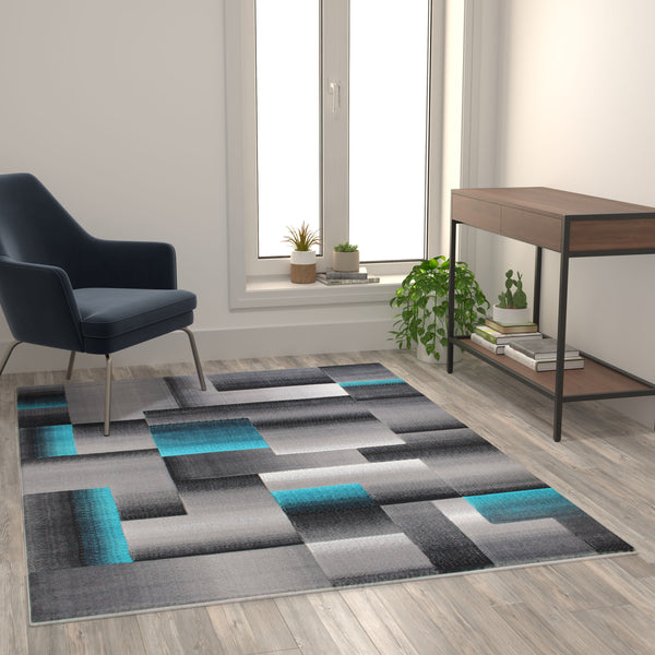 Turquoise,5' x 7' |#| Modern Geometric Style Color Blocked Indoor Area Rug - Turquoise - 5' x 7'