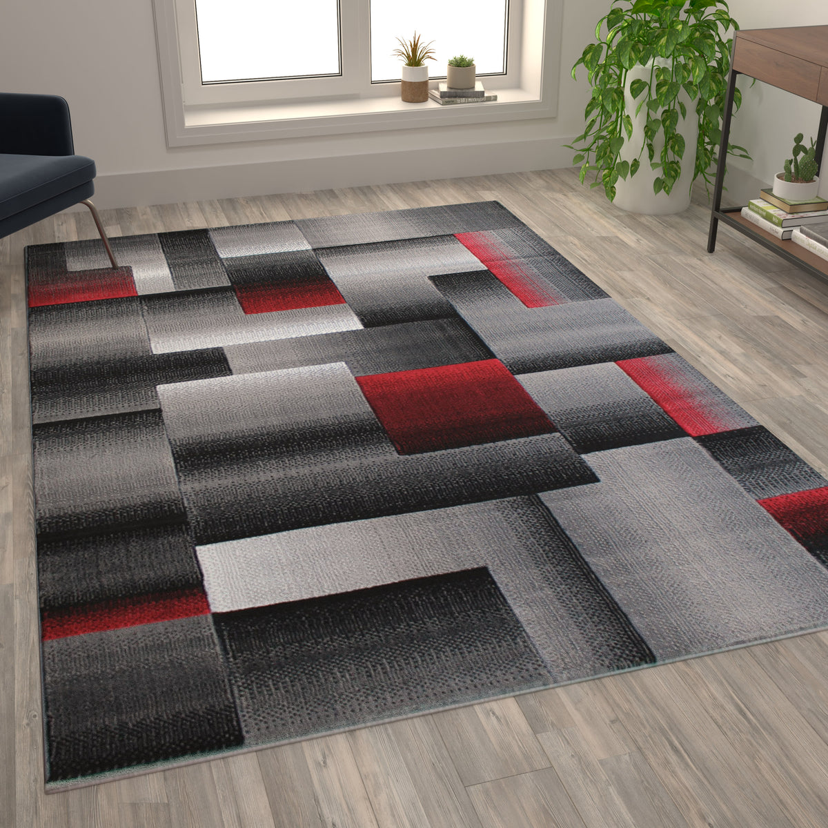 Red,6' x 9' |#| Modern Geometric Style Color Blocked Indoor Area Rug - Red - 6' x 9'