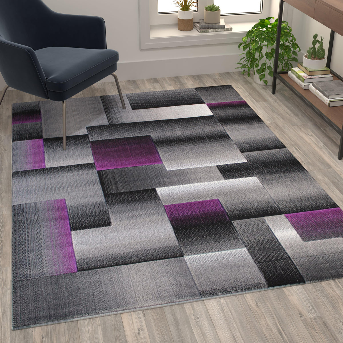Purple,5' x 7' |#| Modern Geometric Style Color Blocked Indoor Area Rug - Purple - 5' x 7'