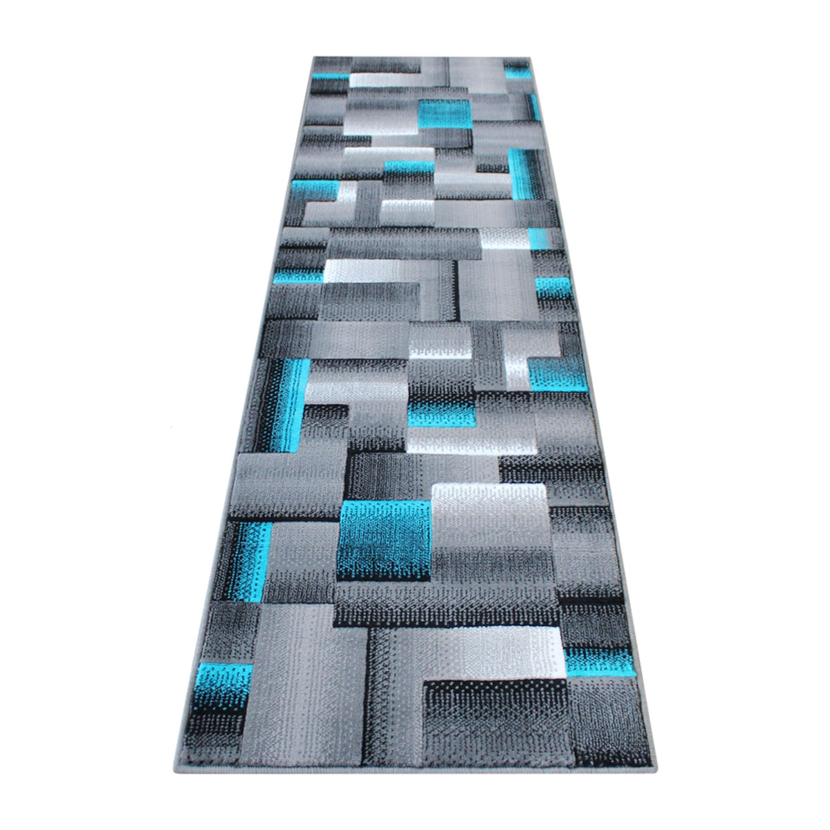 Turquoise,2' x 7' |#| Modern Geometric Style Color Blocked Indoor Area Rug - Turquoise - 2' x 7'
