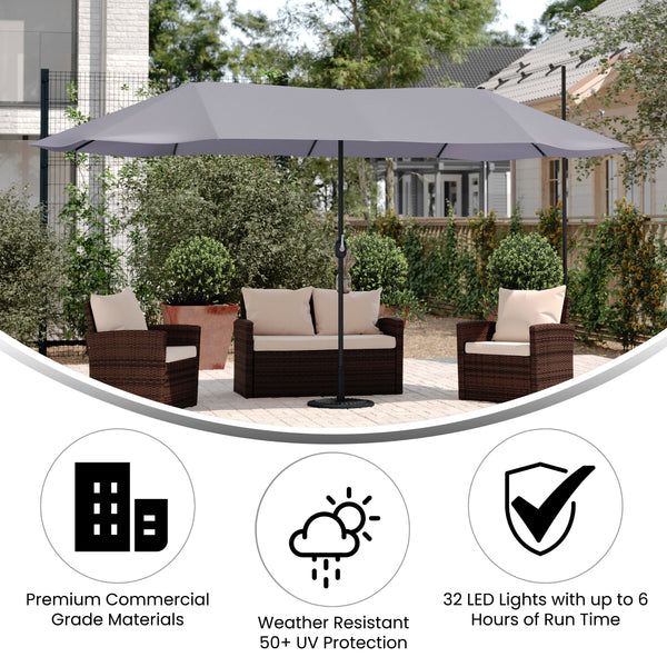 15' gray triple vent market patio umbrella with base 15 FT Triple Head Umbrella GM-WL-UU021- – BizChair