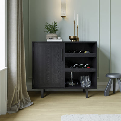 Elmont Classic Bar and Sideboard with Shaker Style Single Door Cabinet with Hanging Glass Storage and Open Bottle Shelves - View 2