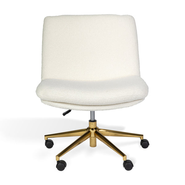 White Boucle/Polished Brass Frame |#| Boucle Swivel Home Office Chair with Wide Seat - Off White/Polished Brass