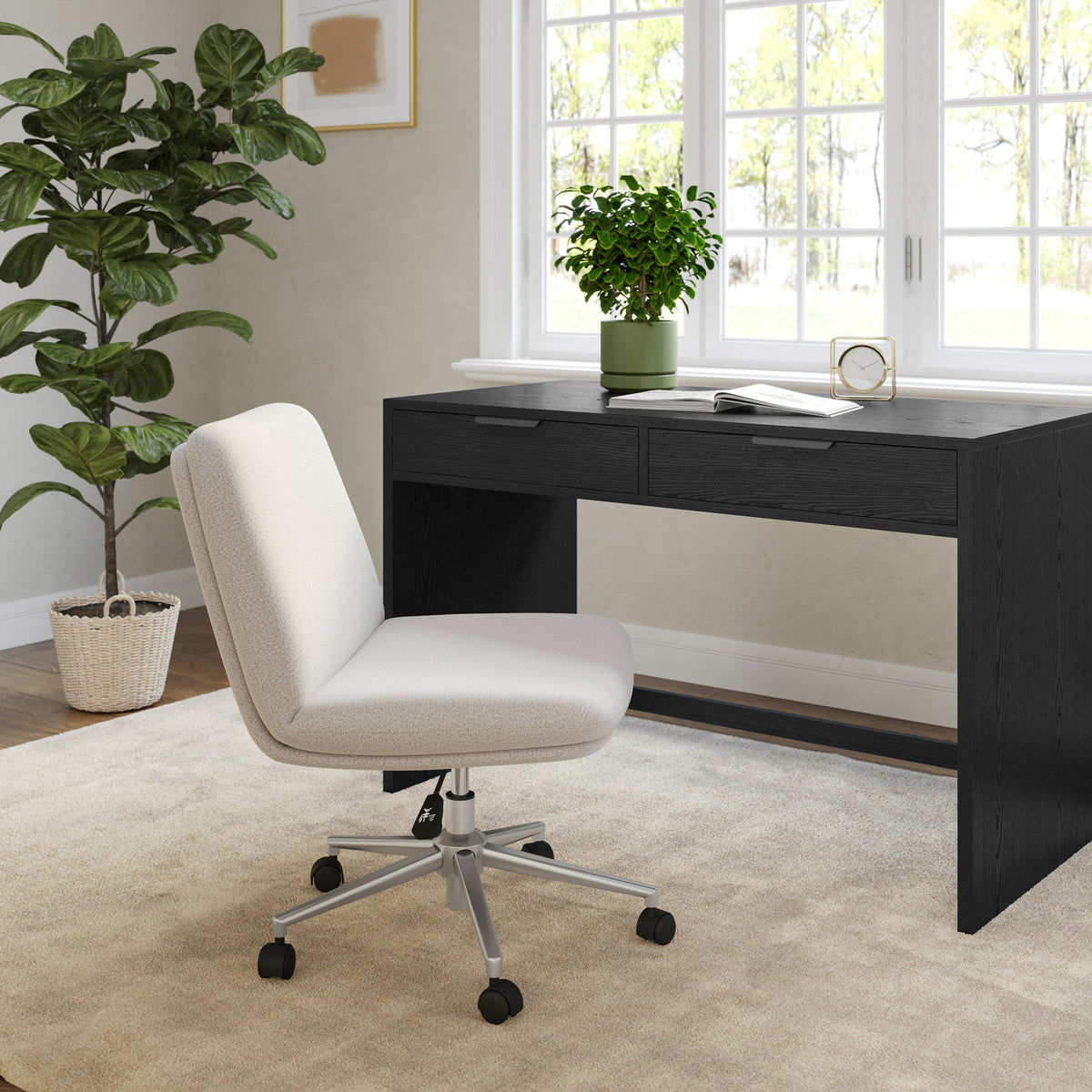 Grey White Fabric/Polished Nickel Frame |#| Fabric Swivel Home Office Chair with Wide Seat - Grey White/Polished Nickel