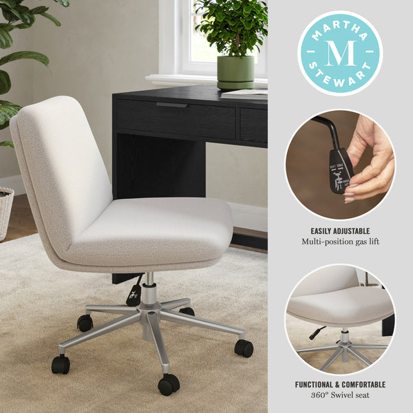 Grey White Fabric/Polished Nickel Frame |#| Fabric Swivel Home Office Chair with Wide Seat - Grey White/Polished Nickel