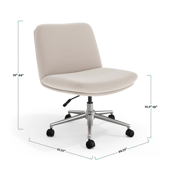 Grey White Fabric/Polished Nickel Frame |#| Fabric Swivel Home Office Chair with Wide Seat - Grey White/Polished Nickel