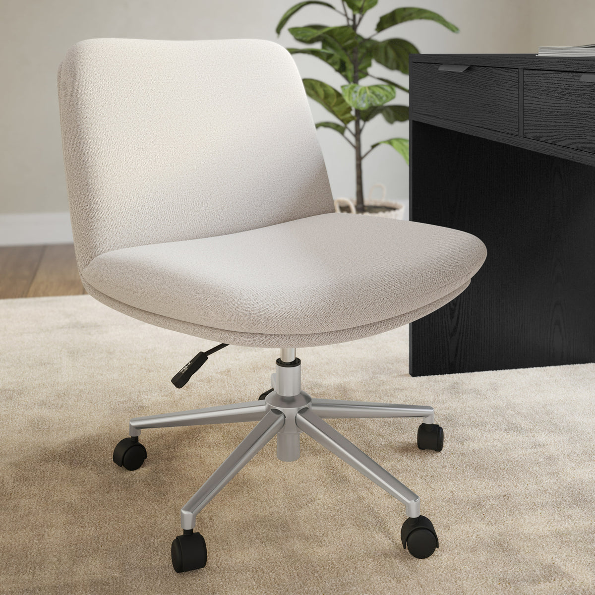 Grey White Fabric/Polished Nickel Frame |#| Fabric Swivel Home Office Chair with Wide Seat - Grey White/Polished Nickel
