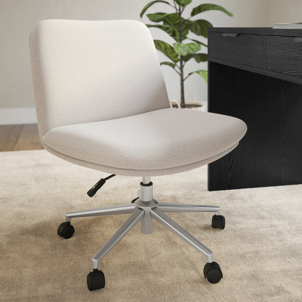 Grey White Fabric/Polished Nickel Frame |#| Fabric Swivel Home Office Chair with Wide Seat - Grey White/Polished Nickel
