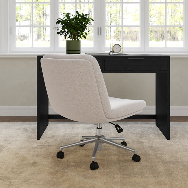 Grey White Fabric/Polished Nickel Frame |#| Fabric Swivel Home Office Chair with Wide Seat - Grey White/Polished Nickel
