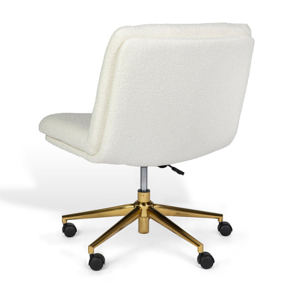 White Boucle/Polished Brass Frame |#| Boucle Swivel Home Office Chair with Wide Seat - Off White/Polished Brass
