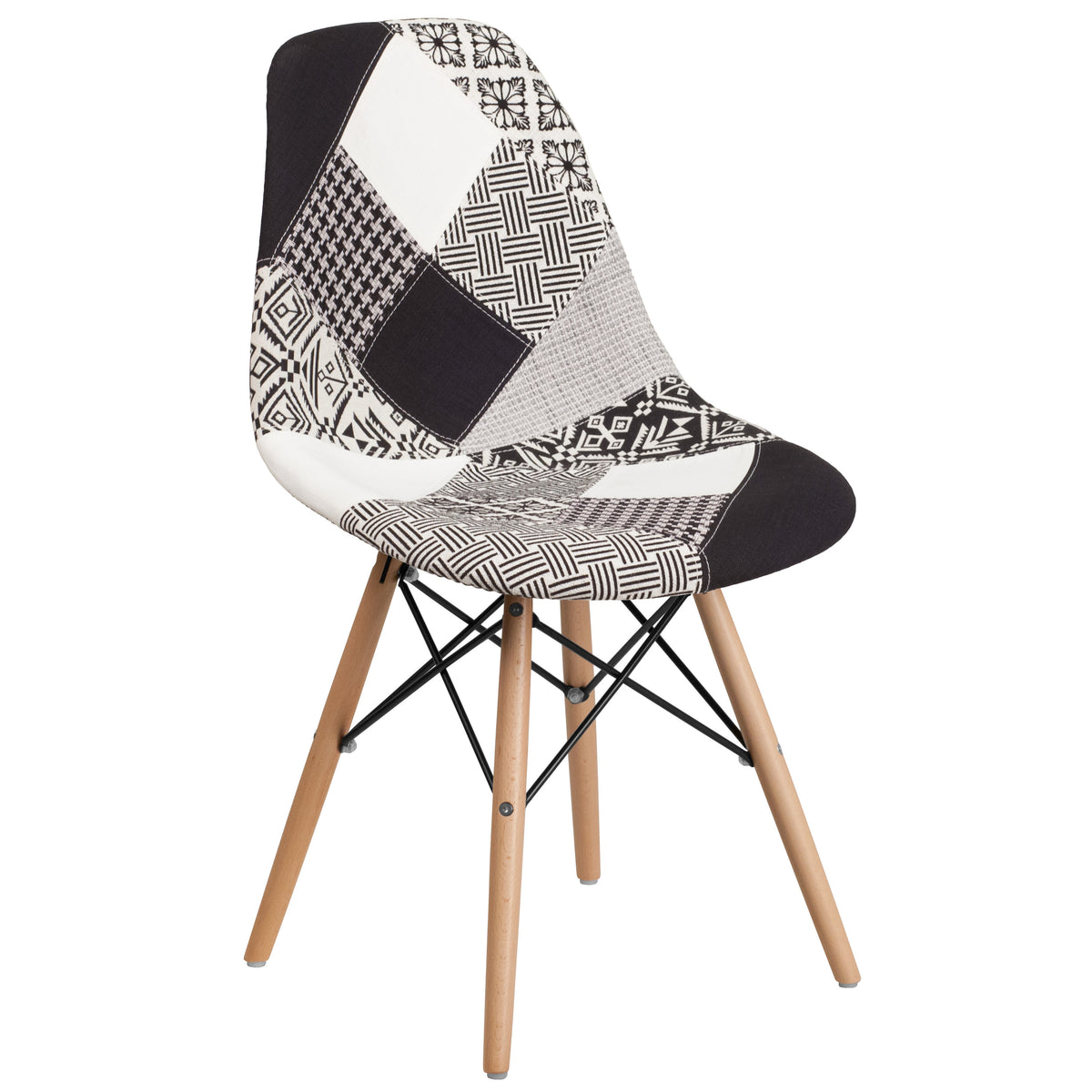 Turin Patchwork |#| Patchwork Fabric Chair with Wooden Legs - Hospitality Seating - Side Chair