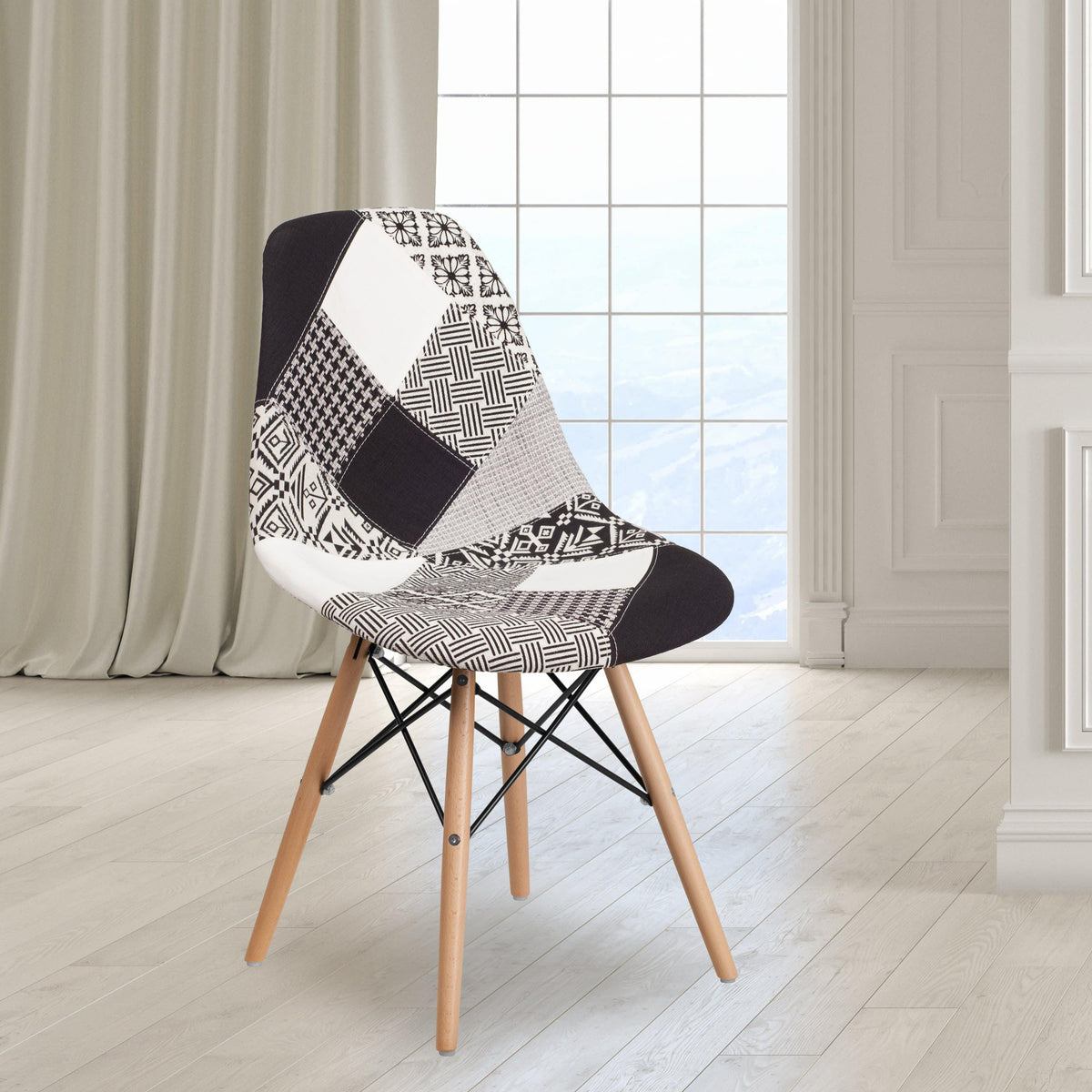 Turin Patchwork |#| Patchwork Fabric Chair with Wooden Legs - Hospitality Seating - Side Chair
