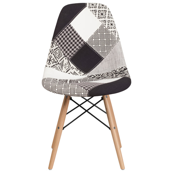 Turin Patchwork |#| Patchwork Fabric Chair with Wooden Legs - Hospitality Seating - Side Chair