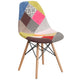 Milan Patchwork |#| Upholstered Patchwork Fabric Accent Side Chair with Wooden Legs