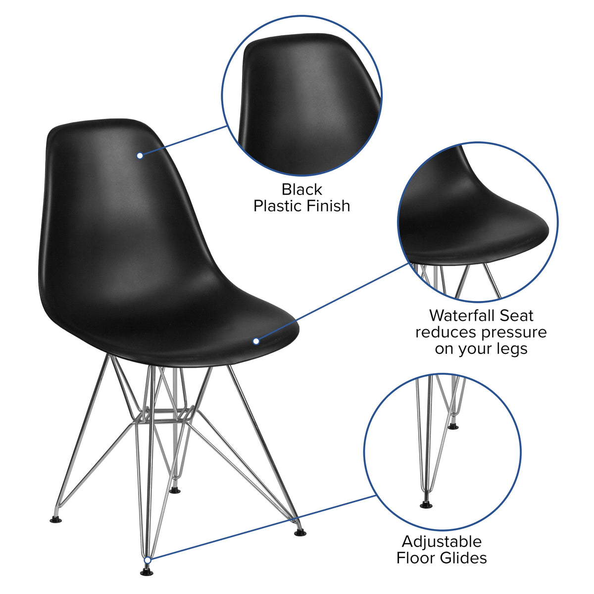 Black |#| Black Plastic Chair w/ Chrome Base - Hospitality Seating - Accent and Side Chair