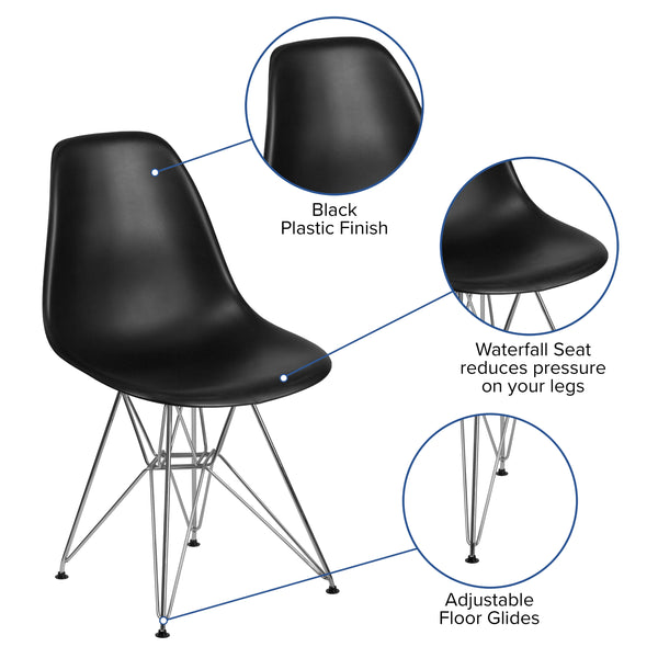 Black |#| Black Plastic Chair w/ Chrome Base - Hospitality Seating - Accent and Side Chair