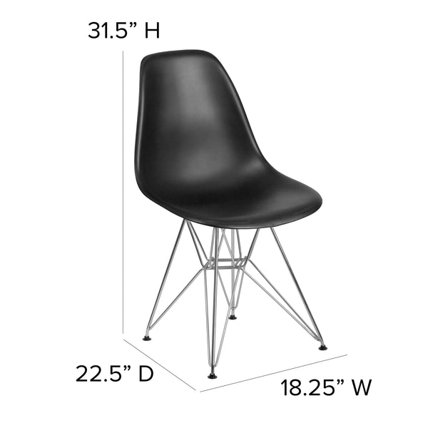 Black |#| Black Plastic Chair w/ Chrome Base - Hospitality Seating - Accent and Side Chair