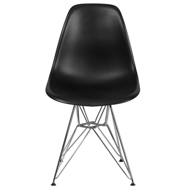 Black |#| Black Plastic Chair w/ Chrome Base - Hospitality Seating - Accent and Side Chair