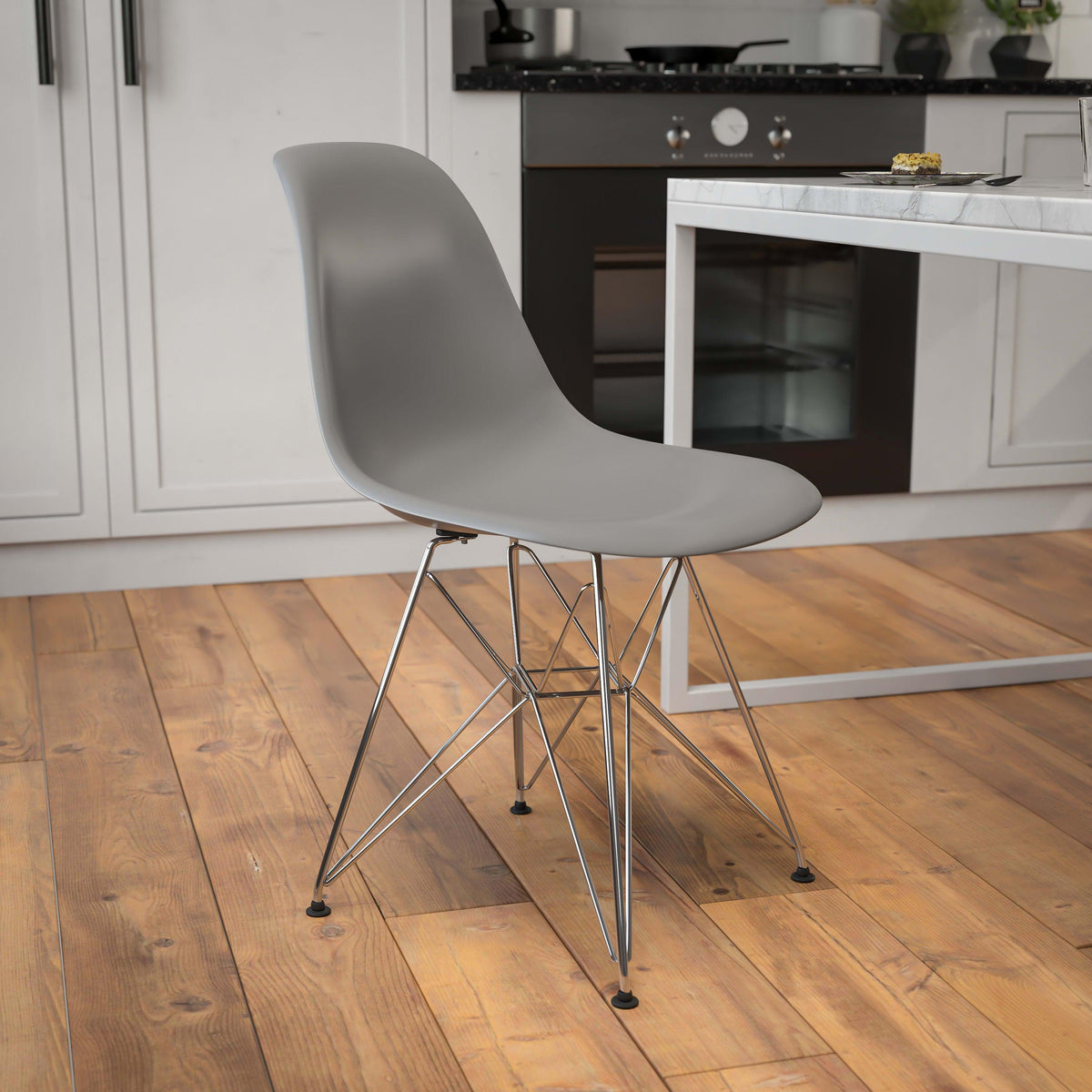 Moss Gray |#| Moss Gray Plastic Chair-Chrome Base - Hospitality Seating - Accent & Side Chair