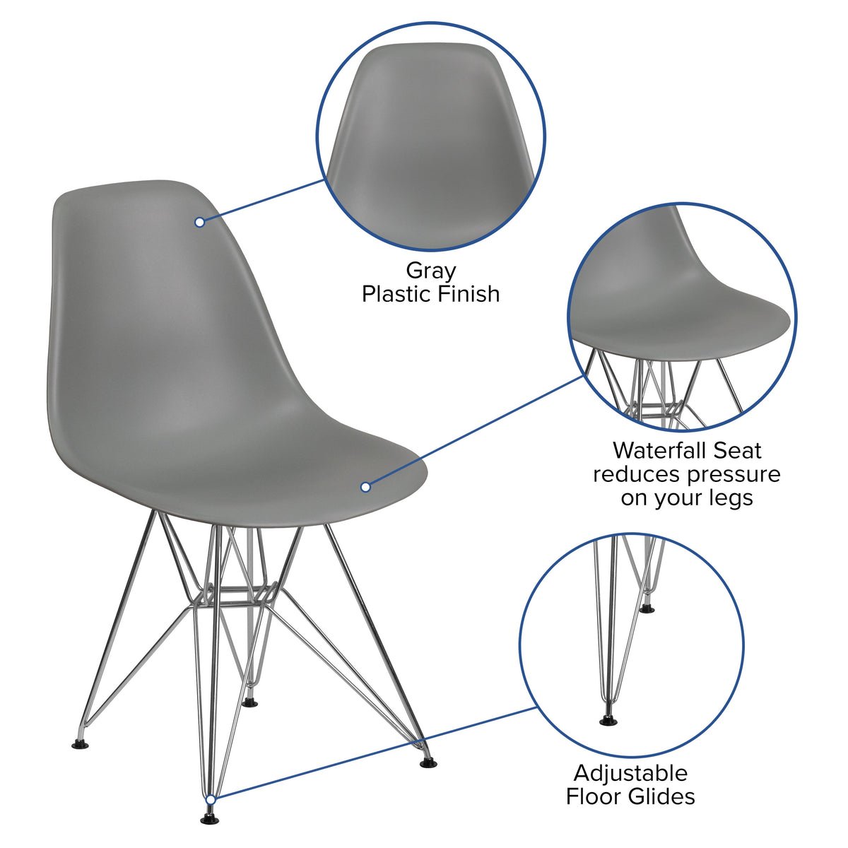 Moss Gray |#| Moss Gray Plastic Chair-Chrome Base - Hospitality Seating - Accent & Side Chair