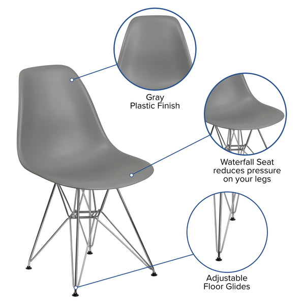 Moss Gray |#| Moss Gray Plastic Chair-Chrome Base - Hospitality Seating - Accent & Side Chair