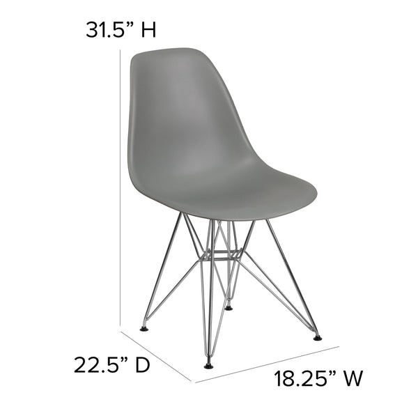 Moss Gray |#| Moss Gray Plastic Chair-Chrome Base - Hospitality Seating - Accent & Side Chair