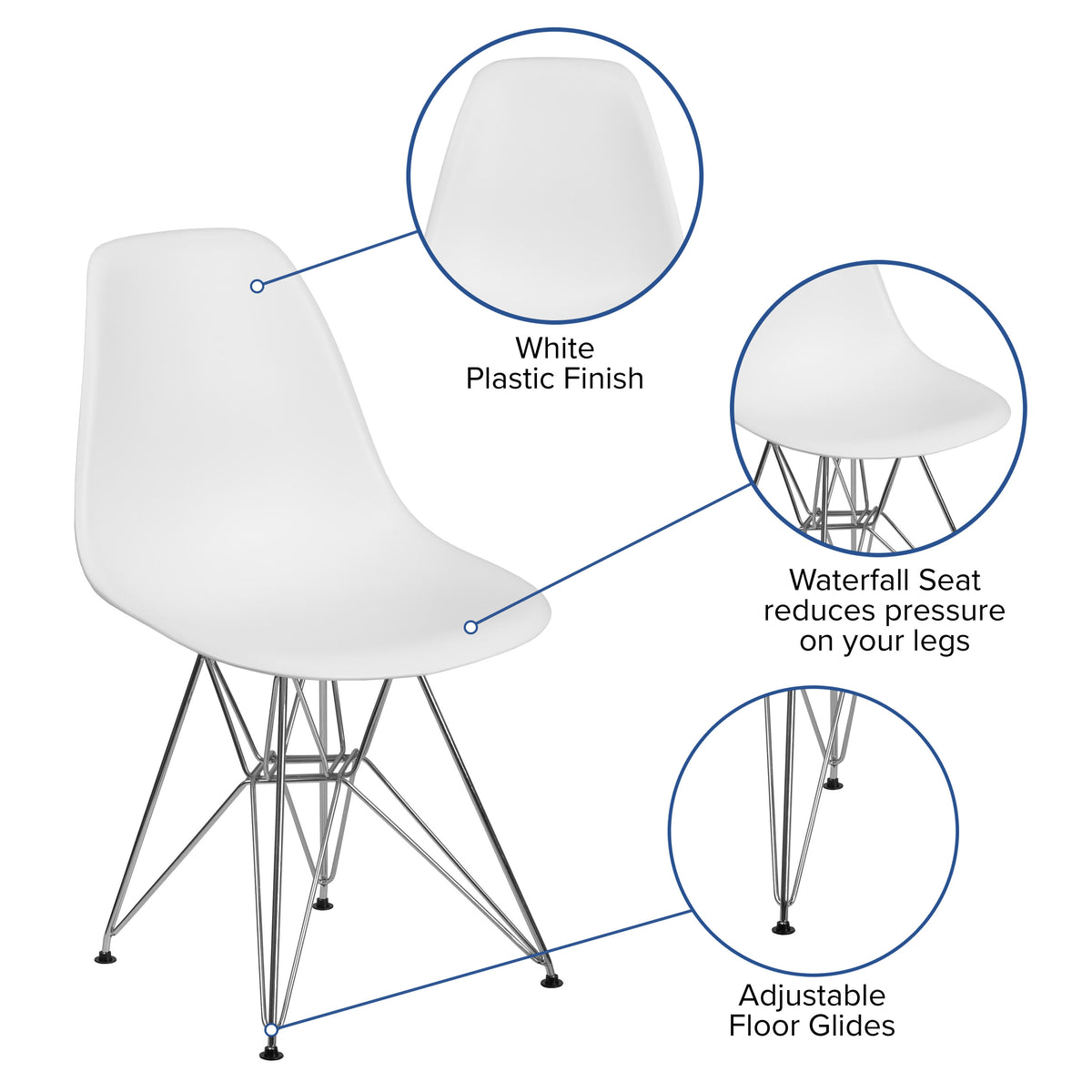 White |#| White Plastic Chair w/ Chrome Base - Hospitality Seating - Accent and Side Chair