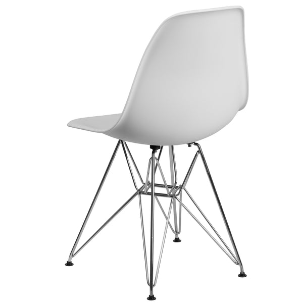 White |#| White Plastic Chair w/ Chrome Base - Hospitality Seating - Accent and Side Chair