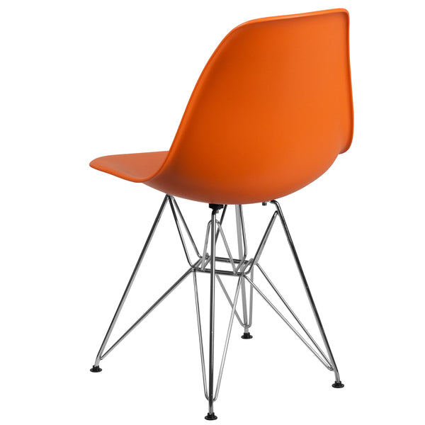 Orange |#| Orange Plastic Chair w/Chrome Base - Hospitality Seating - Accent and Side Chair