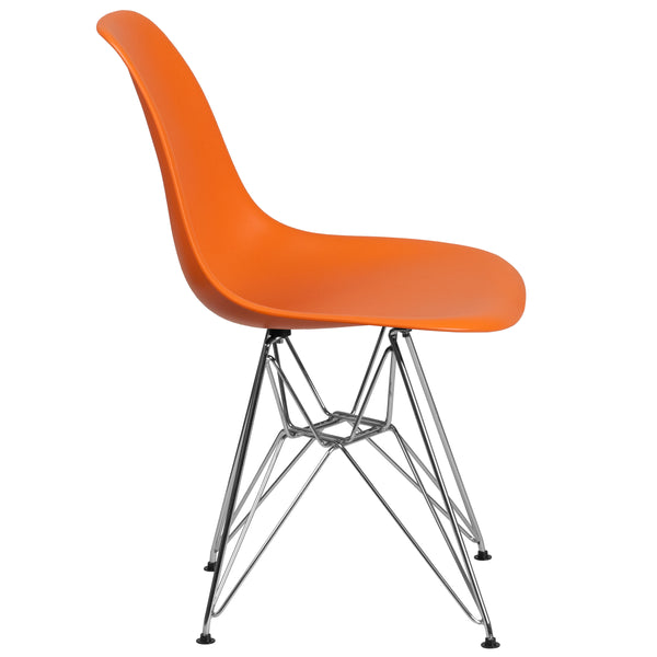 Orange |#| Orange Plastic Chair w/Chrome Base - Hospitality Seating - Accent and Side Chair
