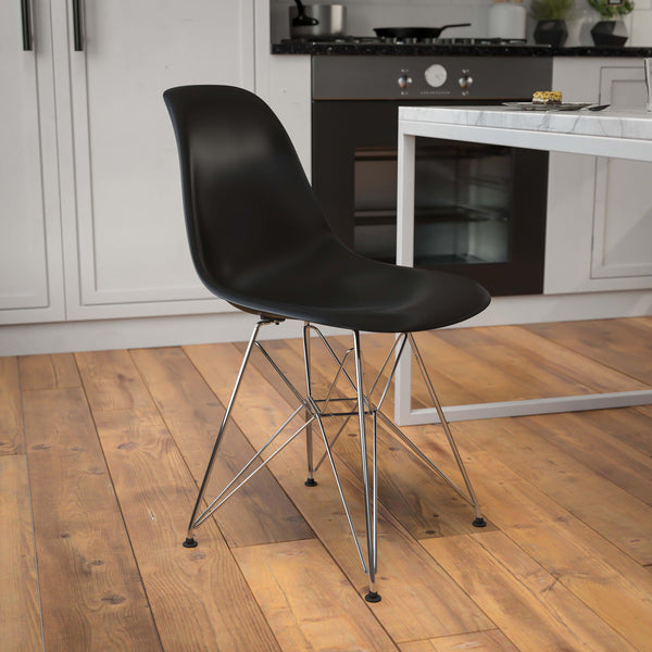 Black |#| Black Plastic Chair w/ Chrome Base - Hospitality Seating - Accent and Side Chair