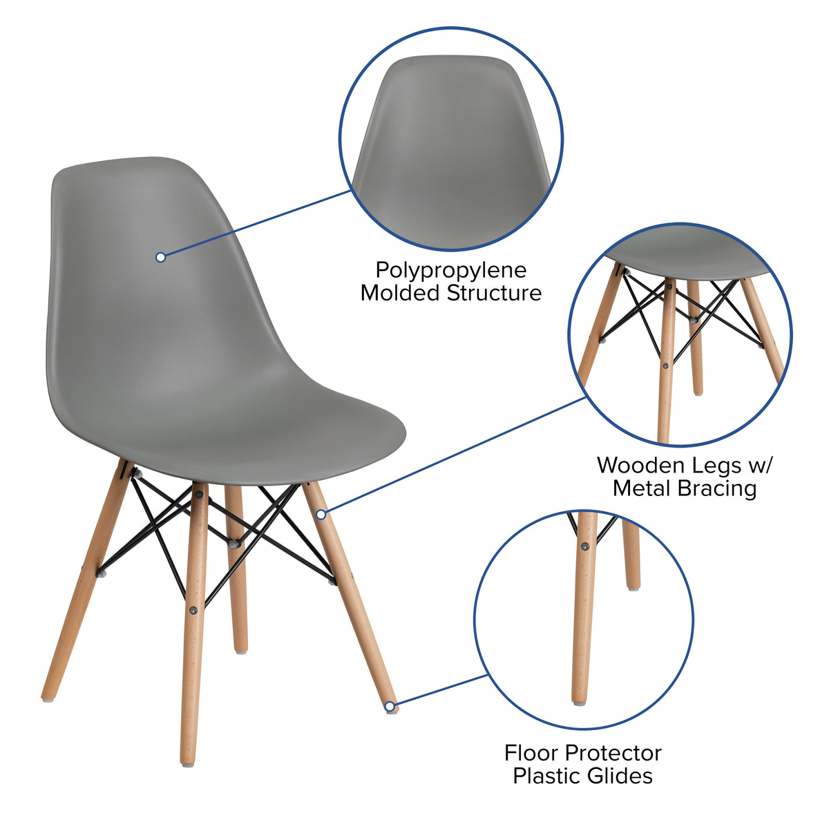 Moss Gray |#| Moss Gray Plastic Chair with Wooden Legs - Hospitality Seating - Side Chair