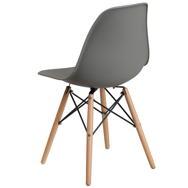 Moss Gray |#| Moss Gray Plastic Chair with Wooden Legs - Hospitality Seating - Side Chair