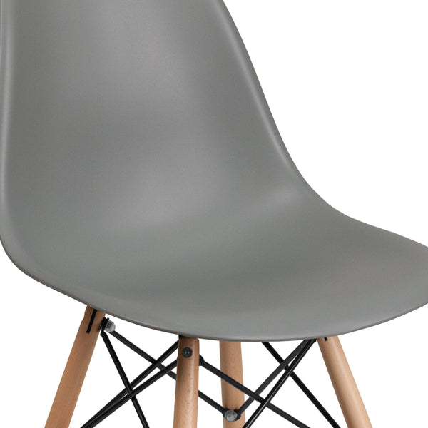 Moss Gray |#| Moss Gray Plastic Chair with Wooden Legs - Hospitality Seating - Side Chair