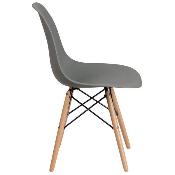 Moss Gray |#| Moss Gray Plastic Chair with Wooden Legs - Hospitality Seating - Side Chair