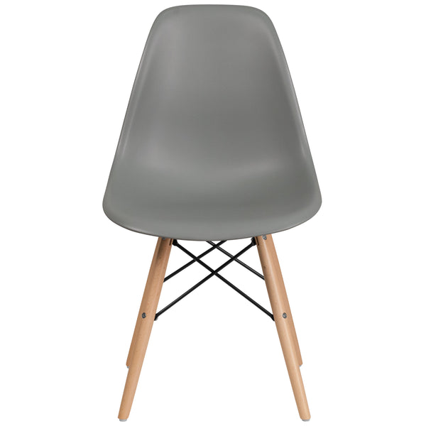 Moss Gray |#| Moss Gray Plastic Chair with Wooden Legs - Hospitality Seating - Side Chair